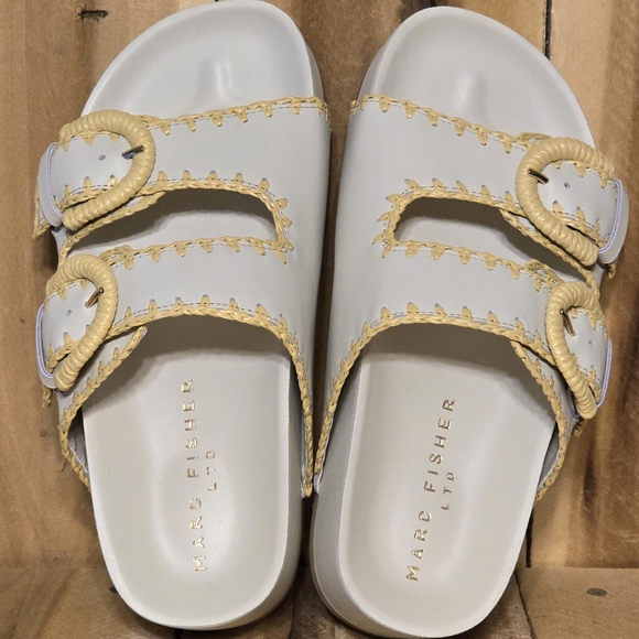 MARC FISHER LTD Womens 6 M Natural Beige Street Chic Platform Leather Slides NEW - Picture 2 of 5